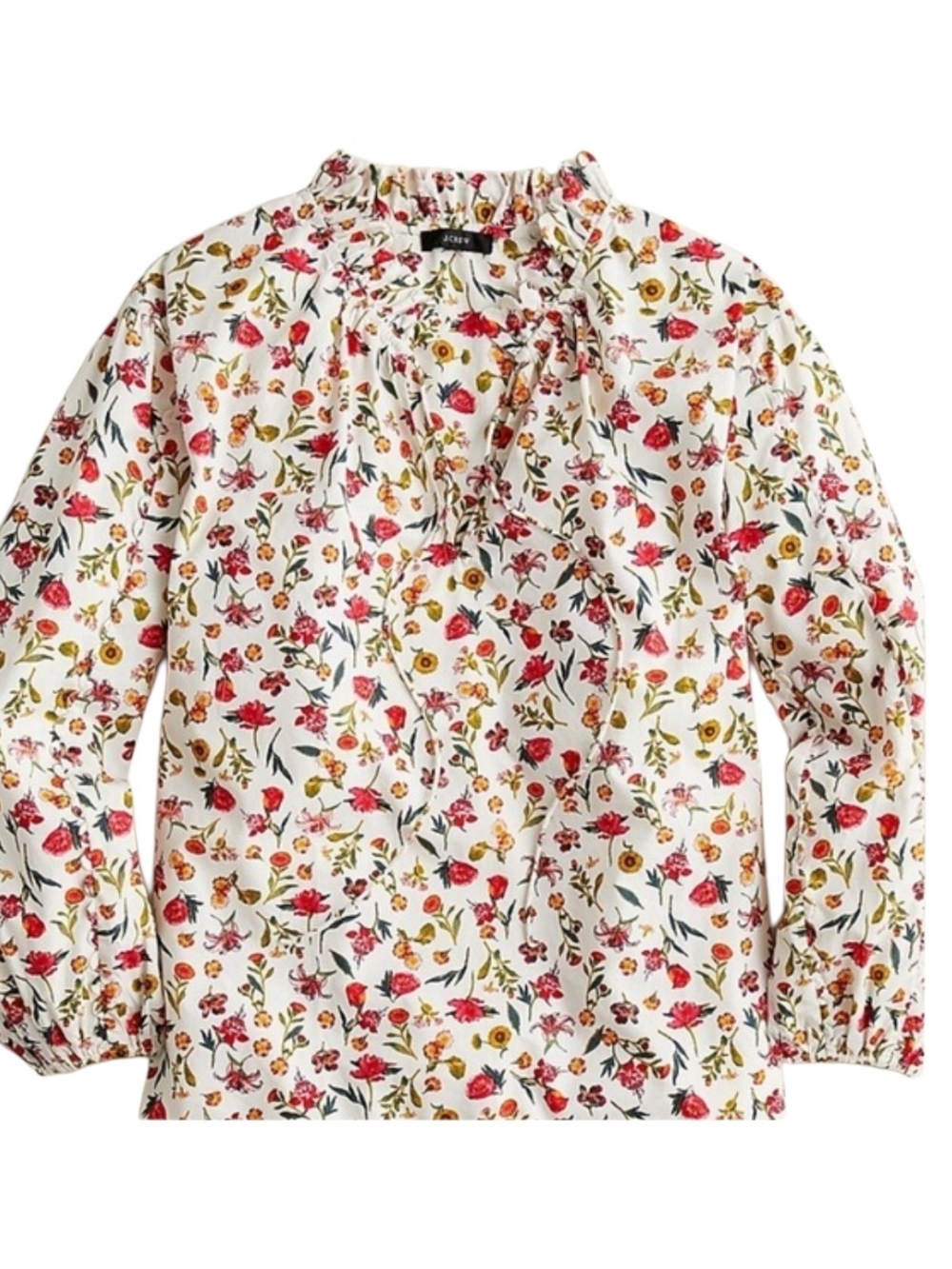 J. Crew  White Floral Peasant Blouse with Pink & Yellow Flowers